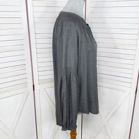 Loft V Neck Pop Over Boho Peasant Blouse Long Sleeve Denim Gray Small - Picture 3 of 12
